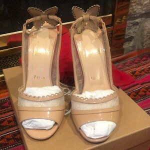 Christian Louboutin Tan Stiletto Heels with Bow Accents